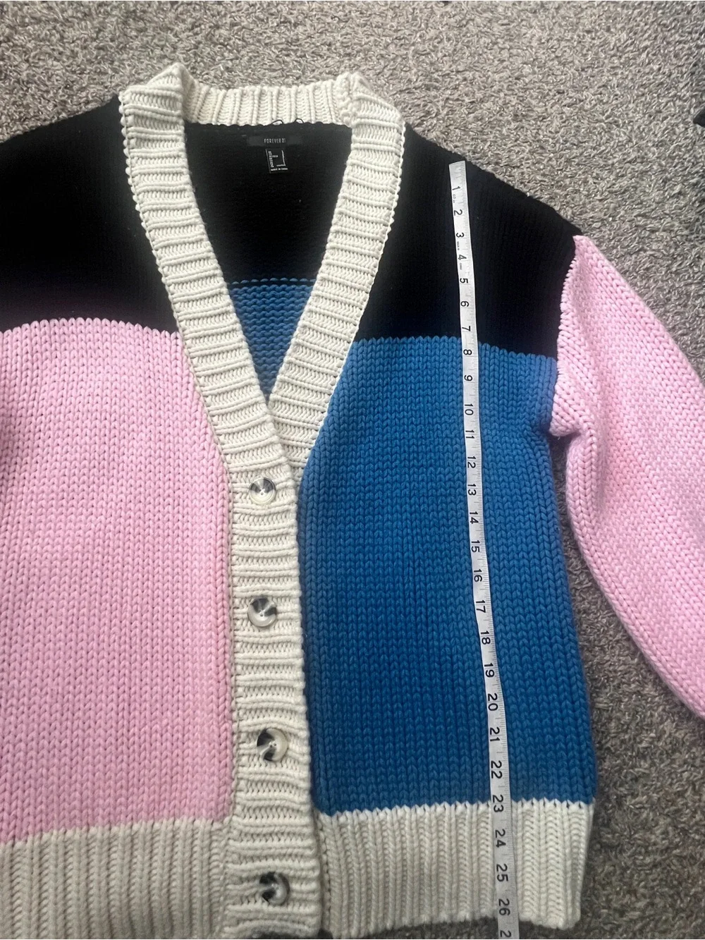 Forever 21 Colorblock Button-Up Cardigan in Pink, Blue, Cream, Black